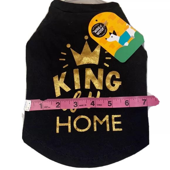 Wag N Woof Dog Shirt Small King Of The Home Black Gold Outfit Minimalist Soft - Picture 5 of 9